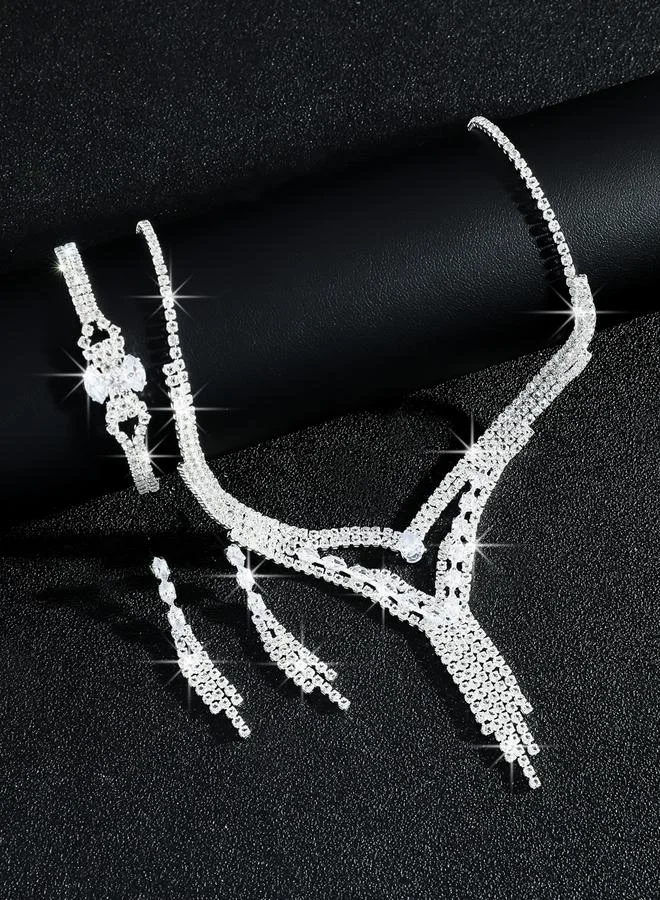 تايك تو طقم مجوهرات 3 قطع عقد وسوار وأقراط منمقة